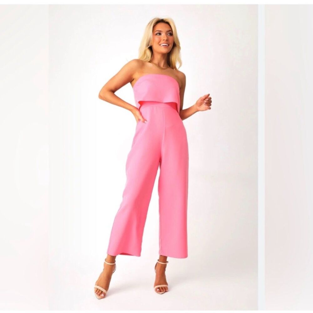 Pink Strapless Tube Wide Leg Jumpsuit Kittenish Women Large